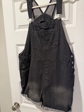 Black Denim Short Overalls
